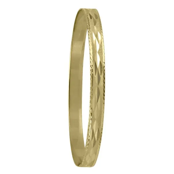 10K Yellow Gold 6mm Laser Cut Design Flat Bangle