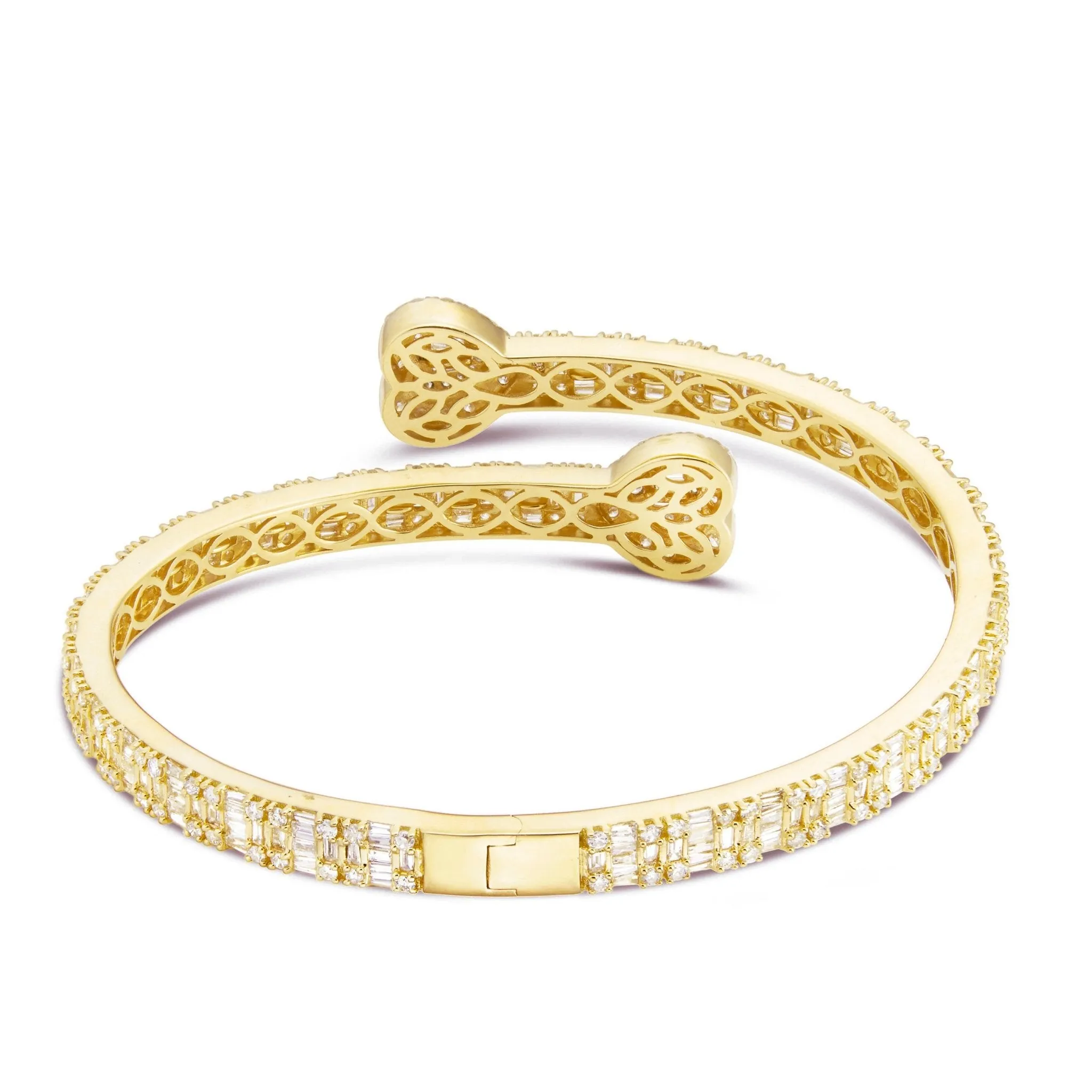 14K Gold 4.69ct Baguette Diamond Eternity Heart Bangle