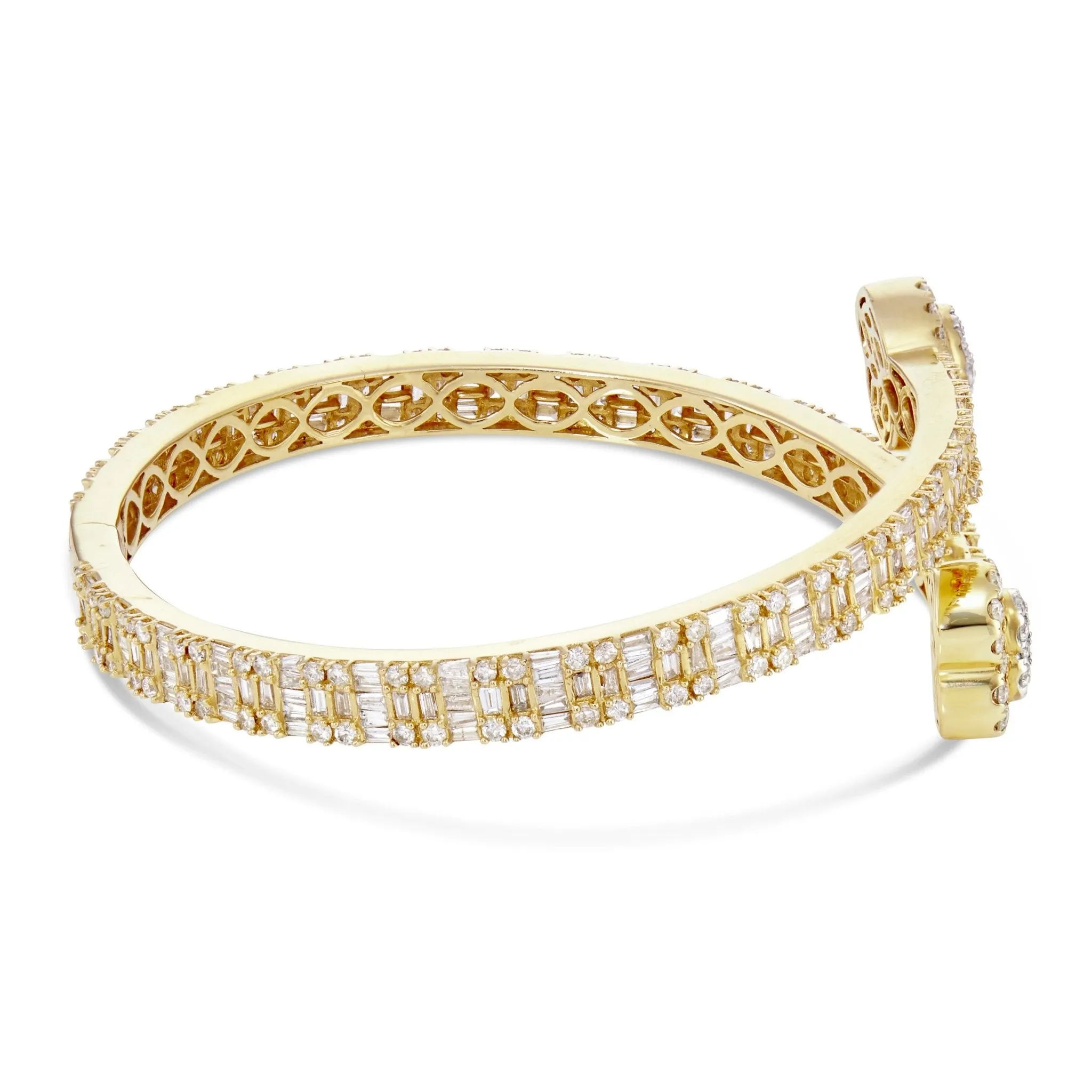 14K Gold 4.69ct Baguette Diamond Eternity Heart Bangle