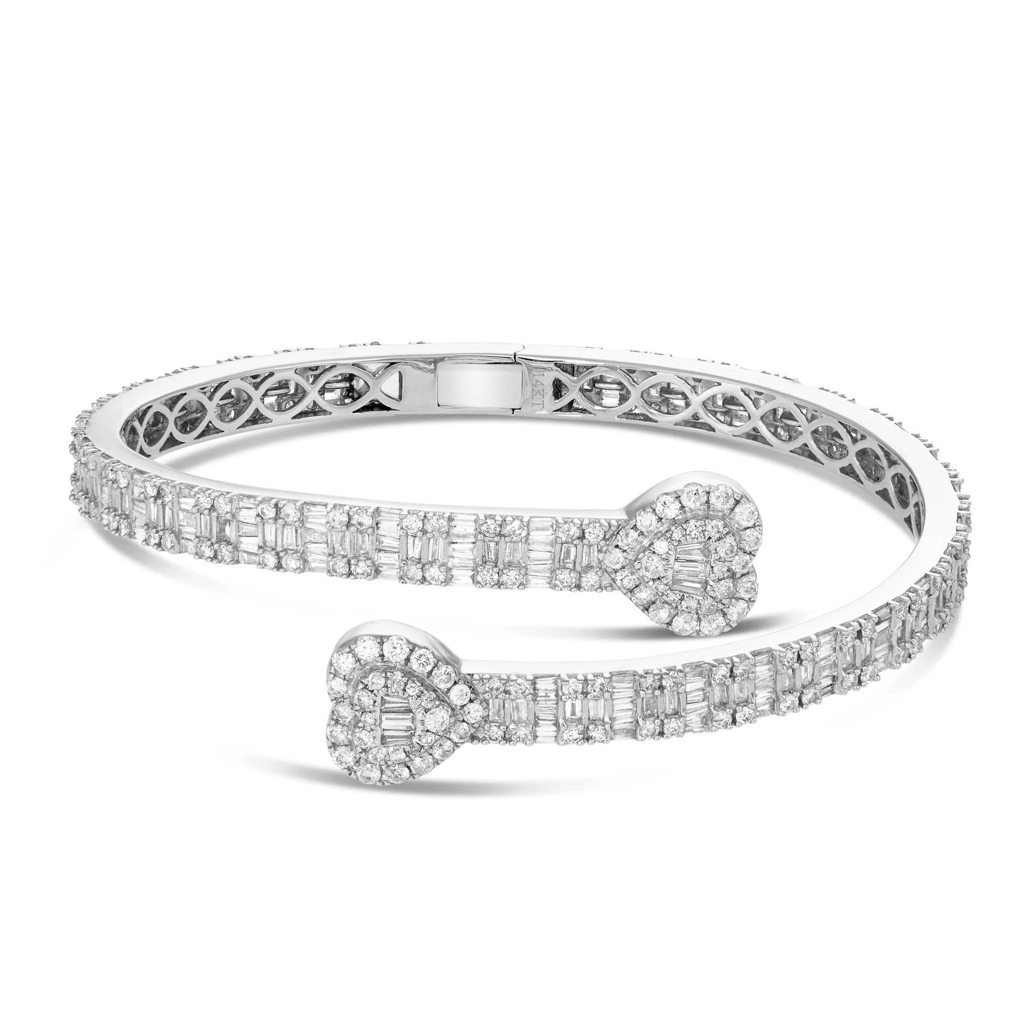 14K Gold 4.69ct Baguette Diamond Eternity Heart Bangle