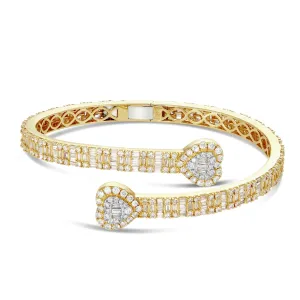 14K Gold 4.69ct Baguette Diamond Eternity Heart Bangle