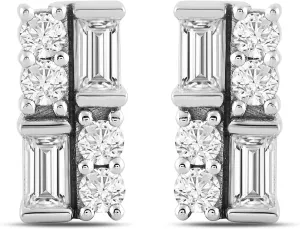 Amazon Essentials White 10K Gold 1/4 Cttw Round and Baguette Diamonds Stud Earrings