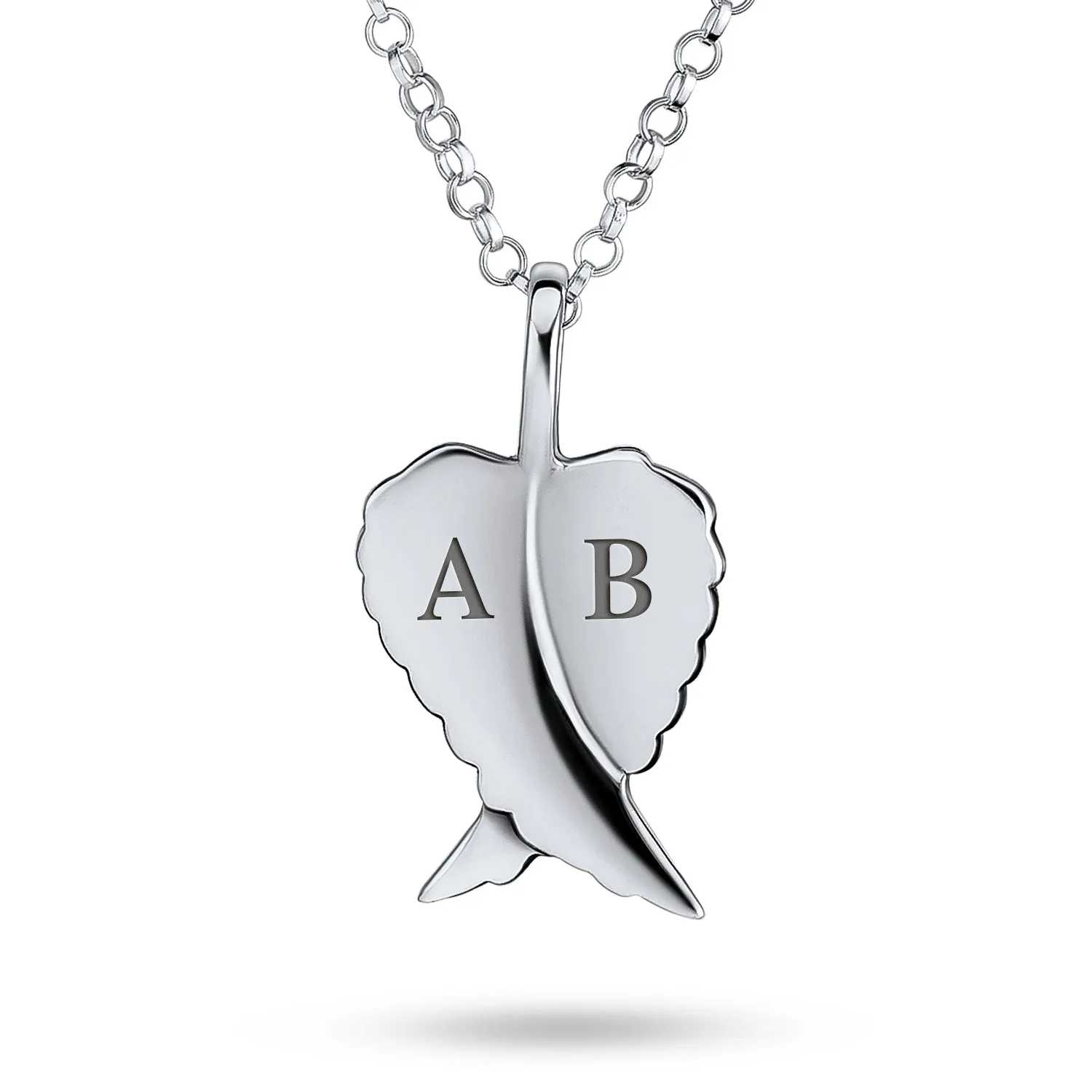 Amulet Feathered Heart Angel Wing Pendant Necklace in Antiqued Sterling Silver