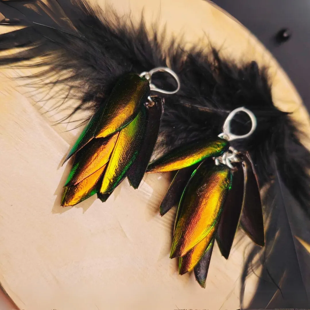 Beetle Wing Earrings – Art Deco Elegance in 14K Gold or Sterling Silver