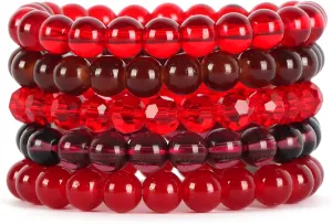 CASDAN 5Pcs 8mm Beaded Stretch Bracelet Handmade Glass Bracelet for Women Mens Multicolor Crystal Round Beads Bracelet Elastic Bead Bracelets Jewelry