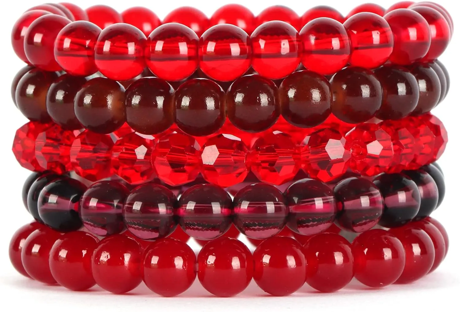CASDAN 5Pcs 8mm Beaded Stretch Bracelet Handmade Glass Bracelet for Women Mens Multicolor Crystal Round Beads Bracelet Elastic Bead Bracelets Jewelry