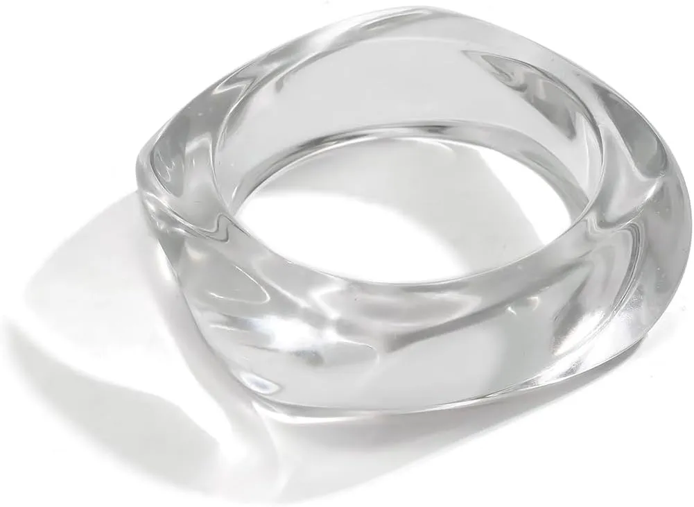 Chunky Acrylic Transparent Candy Color Geometric Round Square Cuff Bangle Bracelet Set for Women Resin Wristband Statement Jewelry