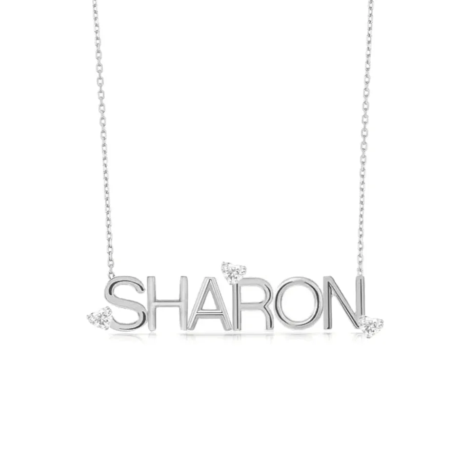 Custom Name Necklace with Floating Heart Diamond Detail