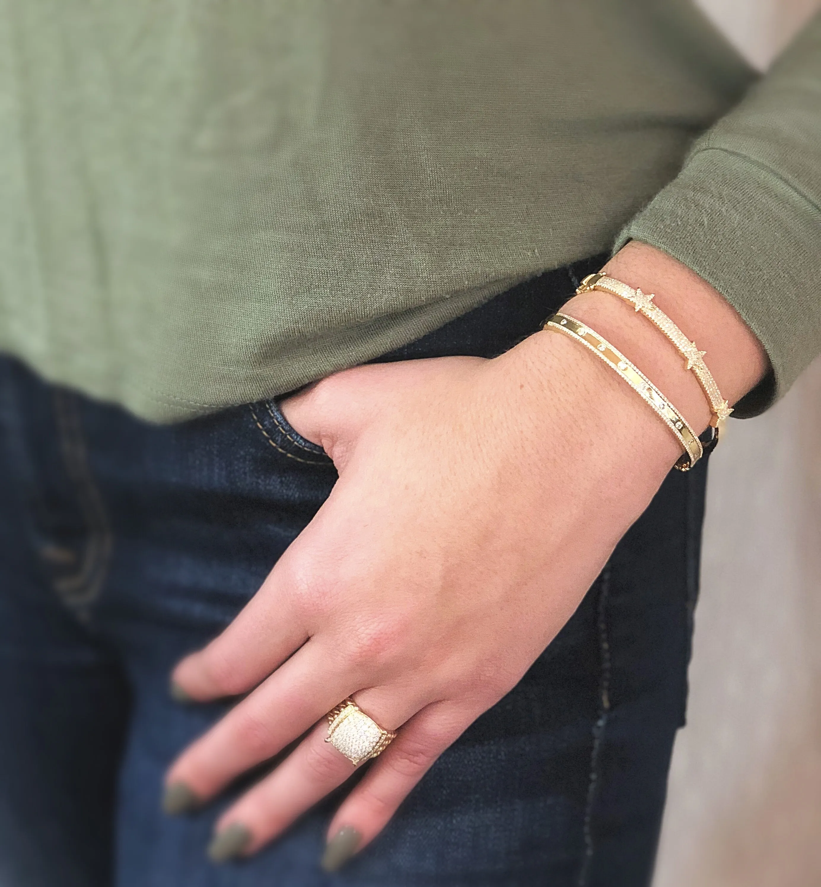 Diamond Tri-Star Bangle Bracelet