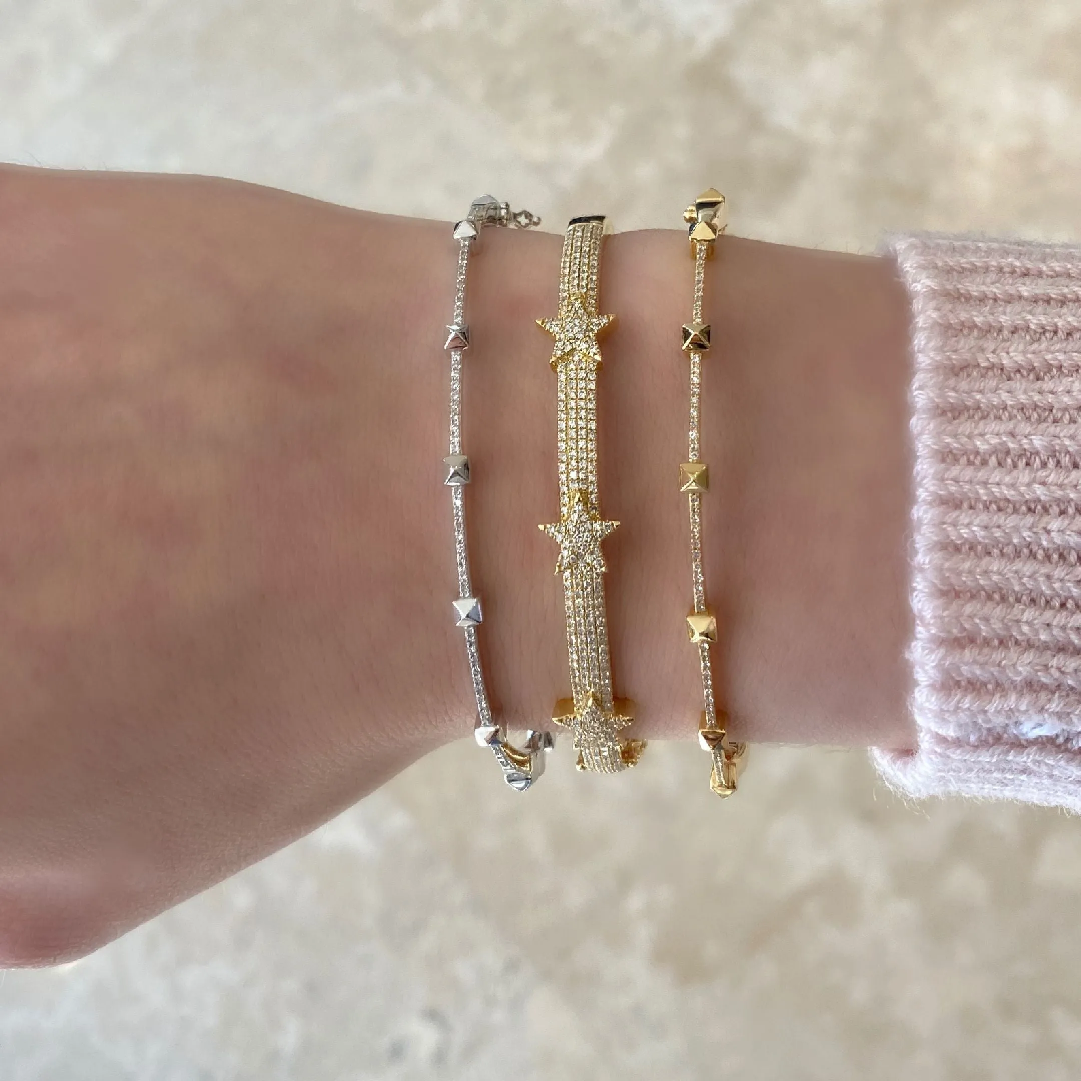 Diamond Tri-Star Bangle Bracelet