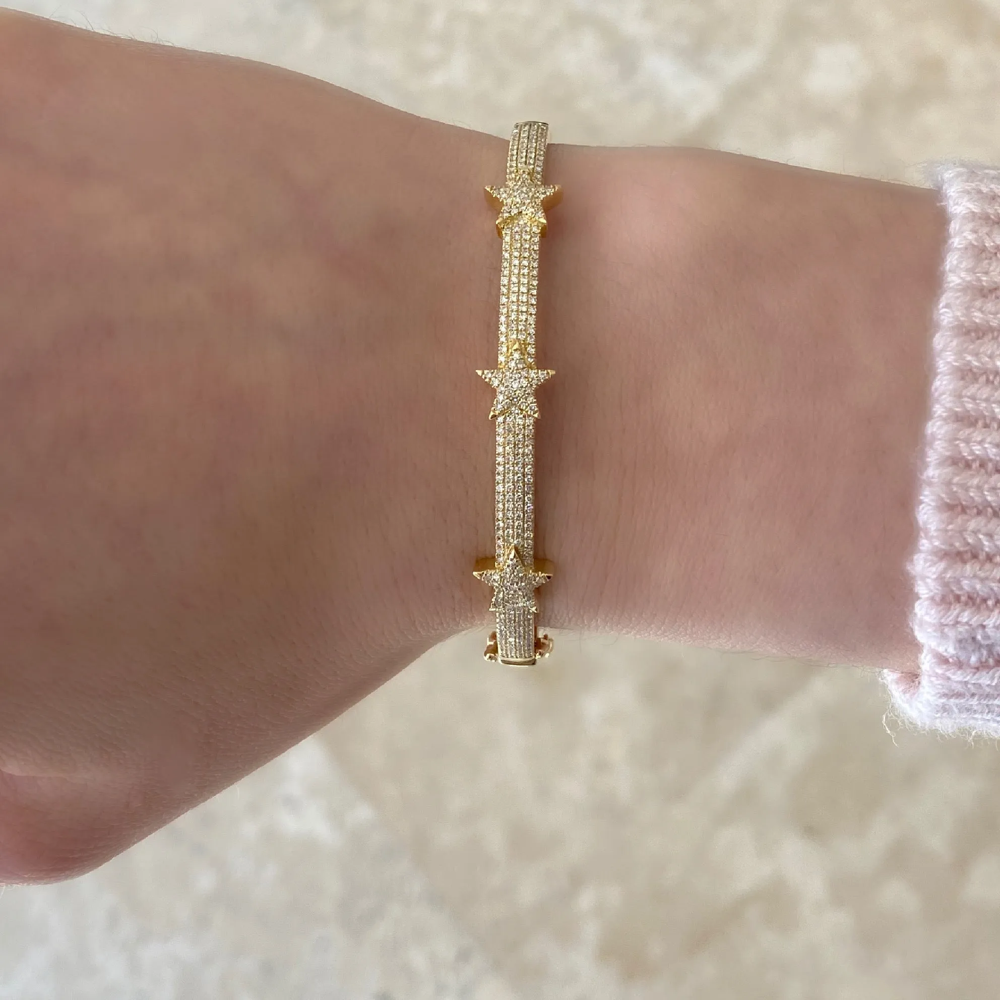 Diamond Tri-Star Bangle Bracelet