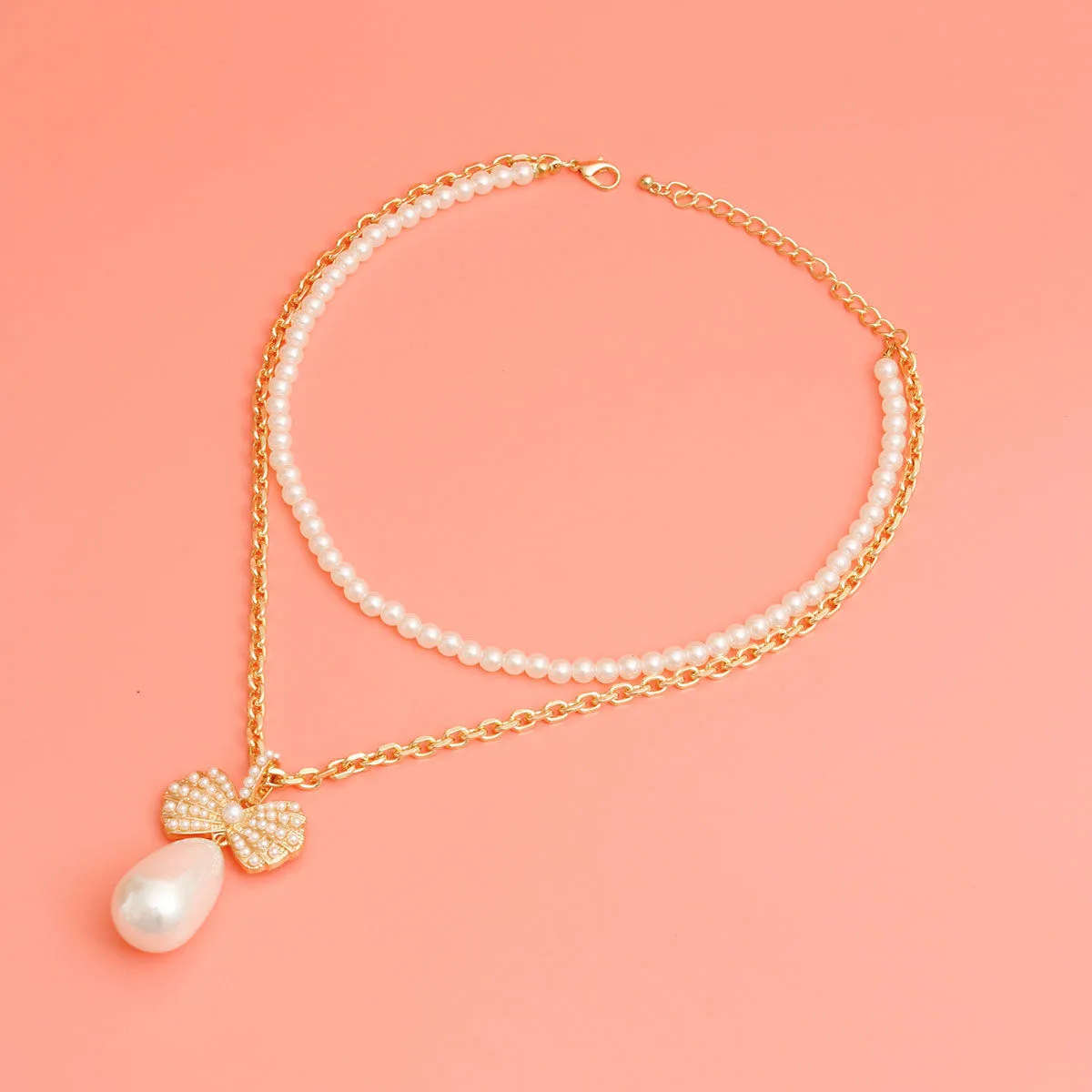 Double Layer Pearl Bow Necklace