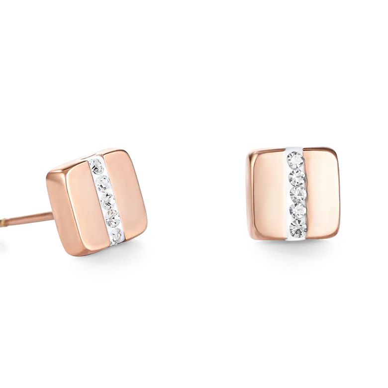 Earrings stainless steel square rose gold & crystals pavé strip crystal
