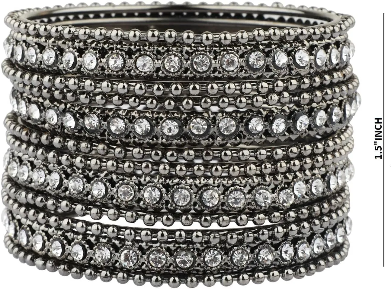 Efulgenz Oxidized Silver Bangles for Women Indian Boho Oxidized Bangles CZ Crystal Metal Indian Bracelet Bangle Set Jewellery for Women