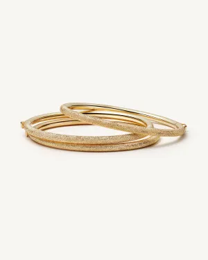 Florentine Finish Thick Bangle Set 18k Yellow Gold
