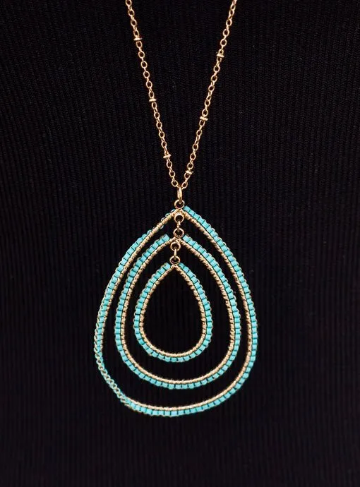 Gold Chain Necklace With Small Turquoise Bead Pendant