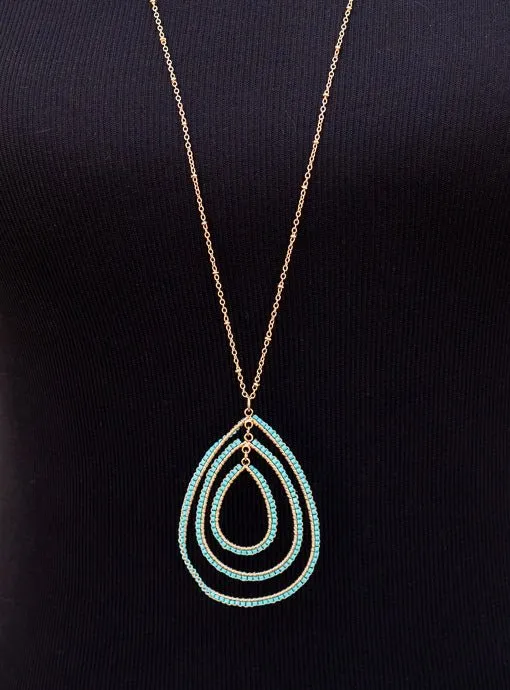 Gold Chain Necklace With Small Turquoise Bead Pendant