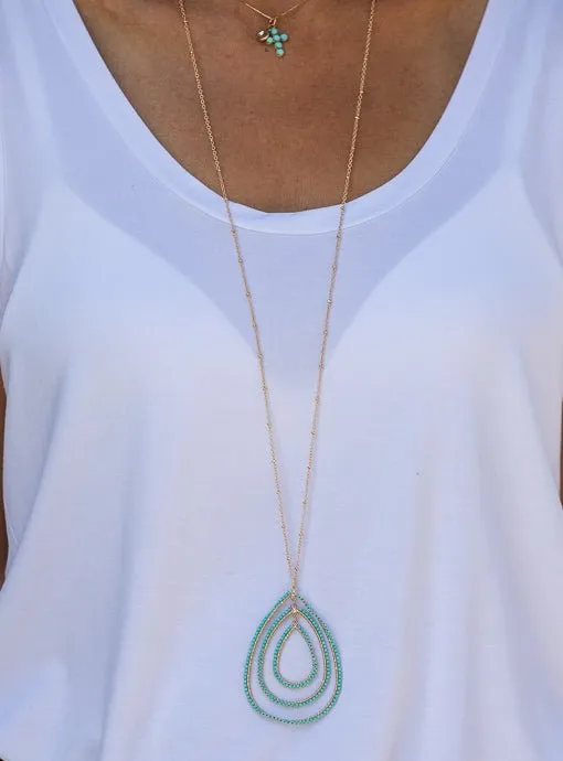 Gold Chain Necklace With Small Turquoise Bead Pendant