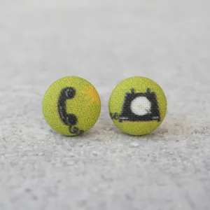 Landline Phone Fabric Button Earrings | Handmade in the US