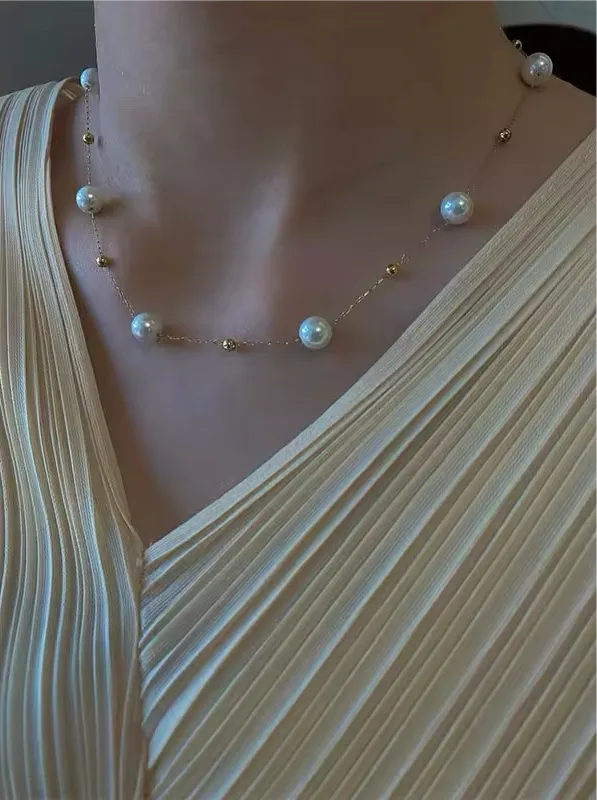 Minimalist Elegant Pearl Stainless Steel Ball Pendant Necklace