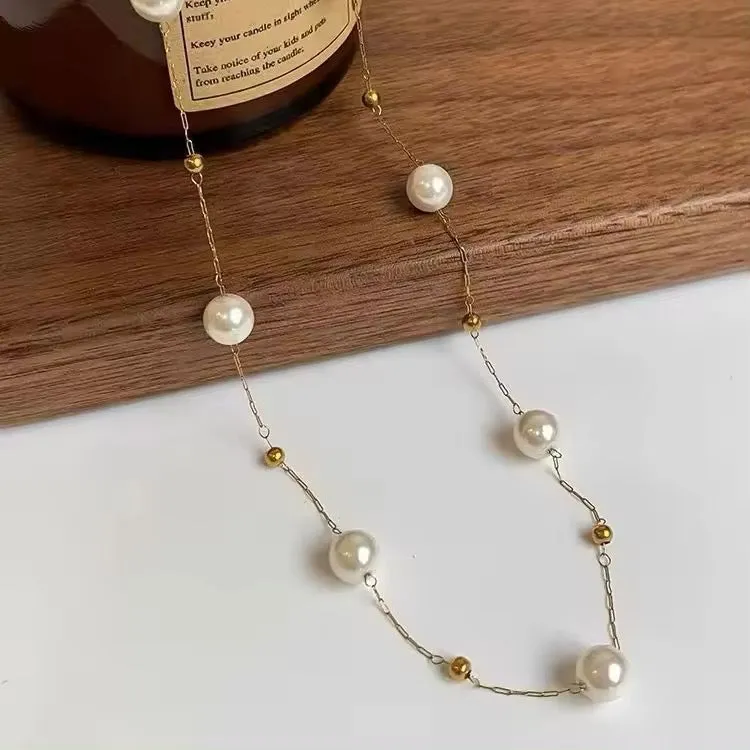 Minimalist Elegant Pearl Stainless Steel Ball Pendant Necklace