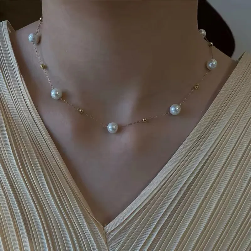 Minimalist Elegant Pearl Stainless Steel Ball Pendant Necklace