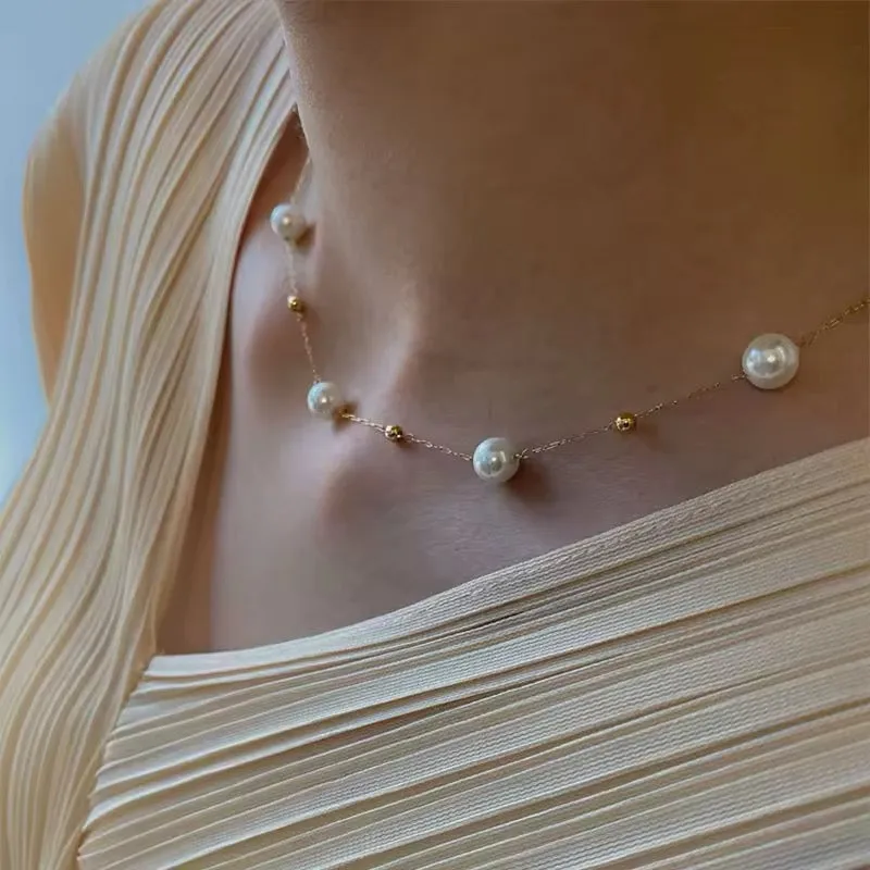 Minimalist Elegant Pearl Stainless Steel Ball Pendant Necklace