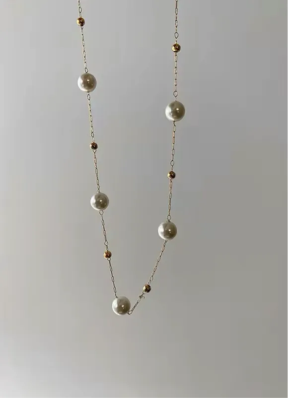 Minimalist Elegant Pearl Stainless Steel Ball Pendant Necklace