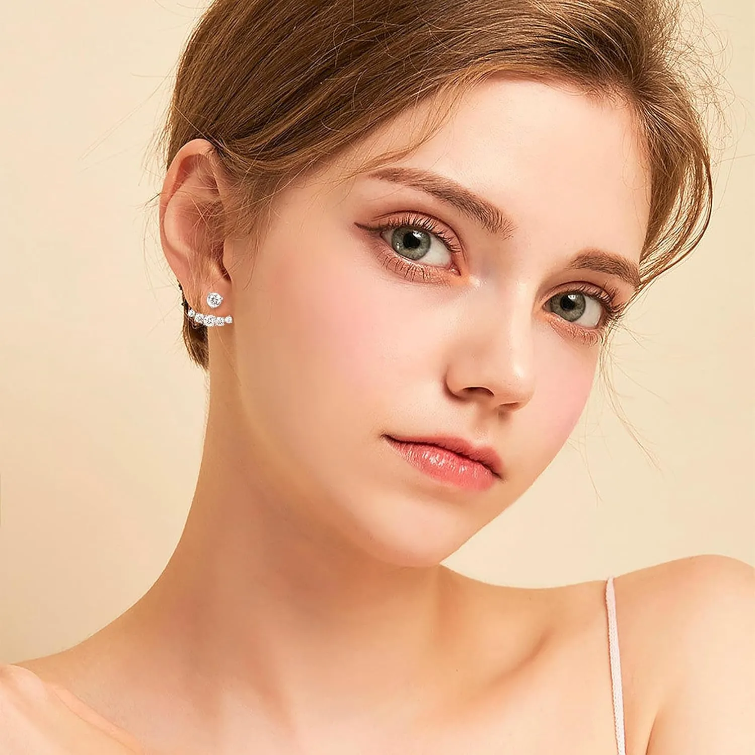 Moissanite Ear Jacket EarringsDetachable Jackets Two Wearable Stud Earrings for Women, Lab Diamond 18K White Gold Plated D Color Round Cut 925 Sterling Silver Earrings, GRA Certified
