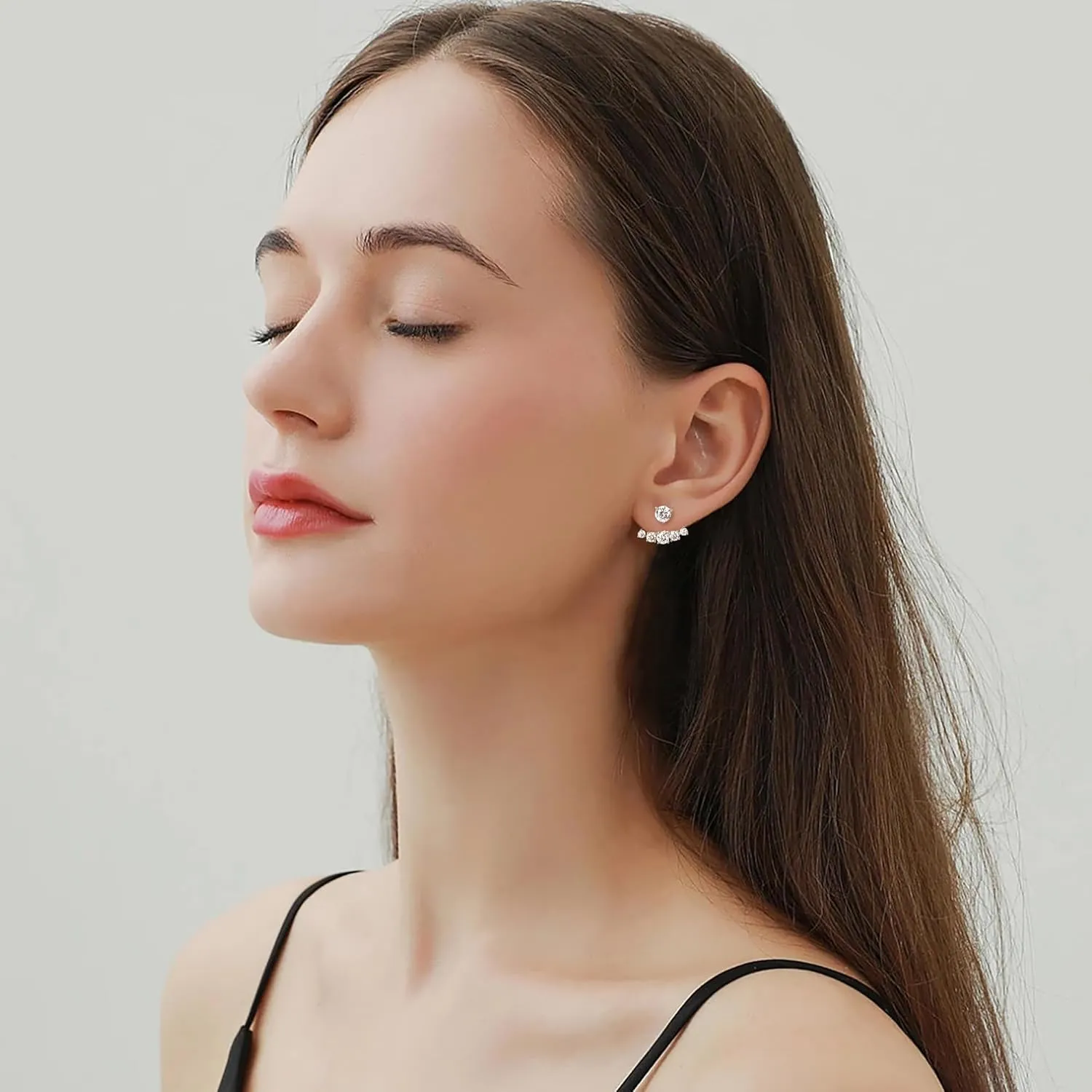 Moissanite Ear Jacket EarringsDetachable Jackets Two Wearable Stud Earrings for Women, Lab Diamond 18K White Gold Plated D Color Round Cut 925 Sterling Silver Earrings, GRA Certified