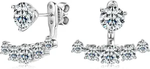 Moissanite Ear Jacket EarringsDetachable Jackets Two Wearable Stud Earrings for Women, Lab Diamond 18K White Gold Plated D Color Round Cut 925 Sterling Silver Earrings, GRA Certified
