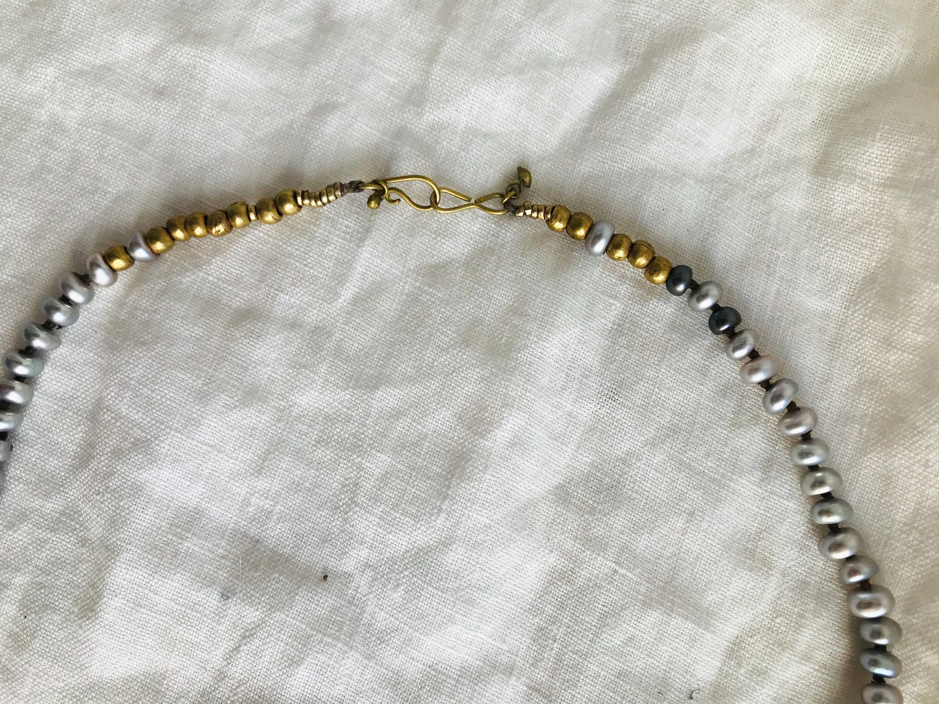 Paua & Brass Necklace. Old Mold. Pendant.