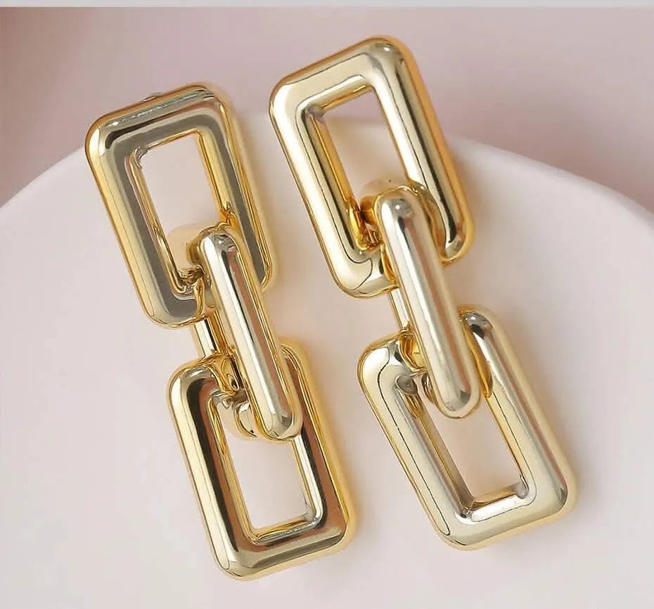 Pinapes Latest Fashion Gold Plated Geometric Shape Design Hoop Dangler Earrings for Women and Girls