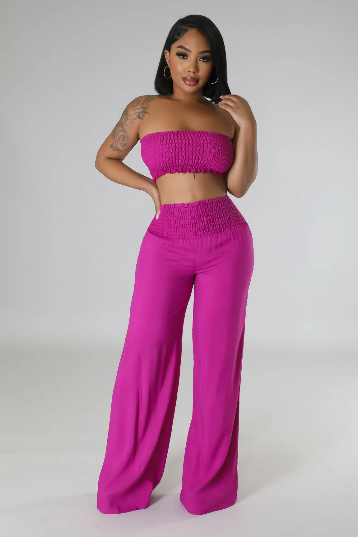 "Tropicana Resort" Trim Tube Top & Pants Set.