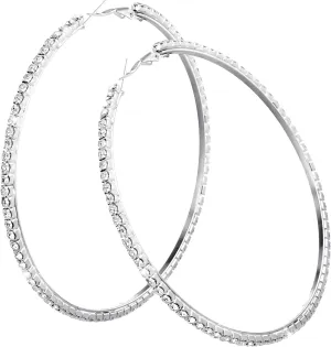Rhinestone Hoop Earrings For Women Diamond Hoop Earrings For Women Bling Rhinestone Hoop Earrings Silver Rhinestone Hoop Earrings For Women 85 Mm Big Hoop Earrings For Wedding Party