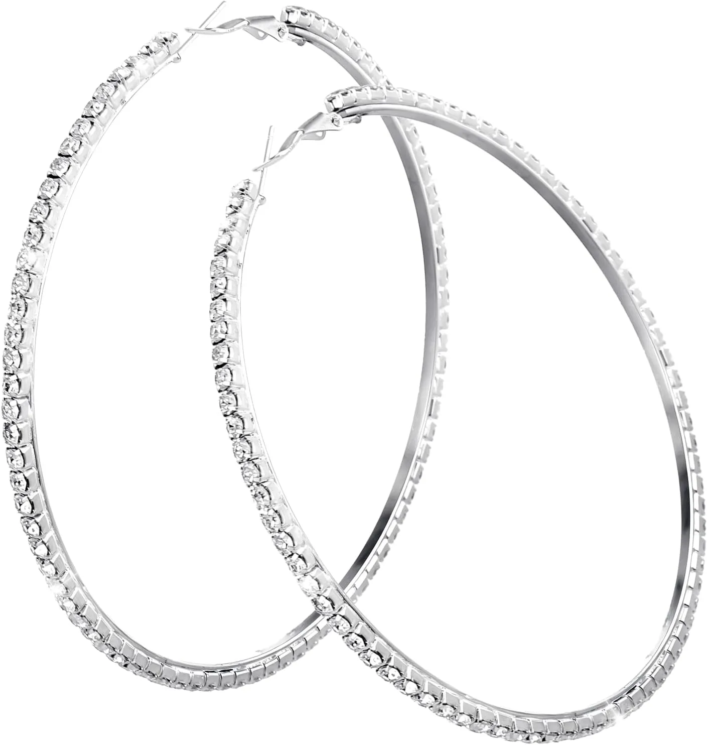 Rhinestone Hoop Earrings For Women Diamond Hoop Earrings For Women Bling Rhinestone Hoop Earrings Silver Rhinestone Hoop Earrings For Women 85 Mm Big Hoop Earrings For Wedding Party