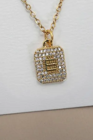 Rhinestone Initial Necklace Gold E