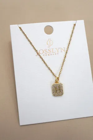 Rhinestone Initial Necklace Gold H