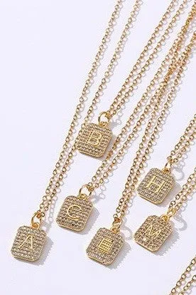 Rhinestone Initial Necklace Gold H