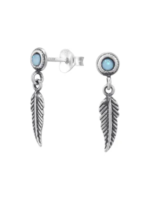 Silver Feather Stud Earrings - Opal