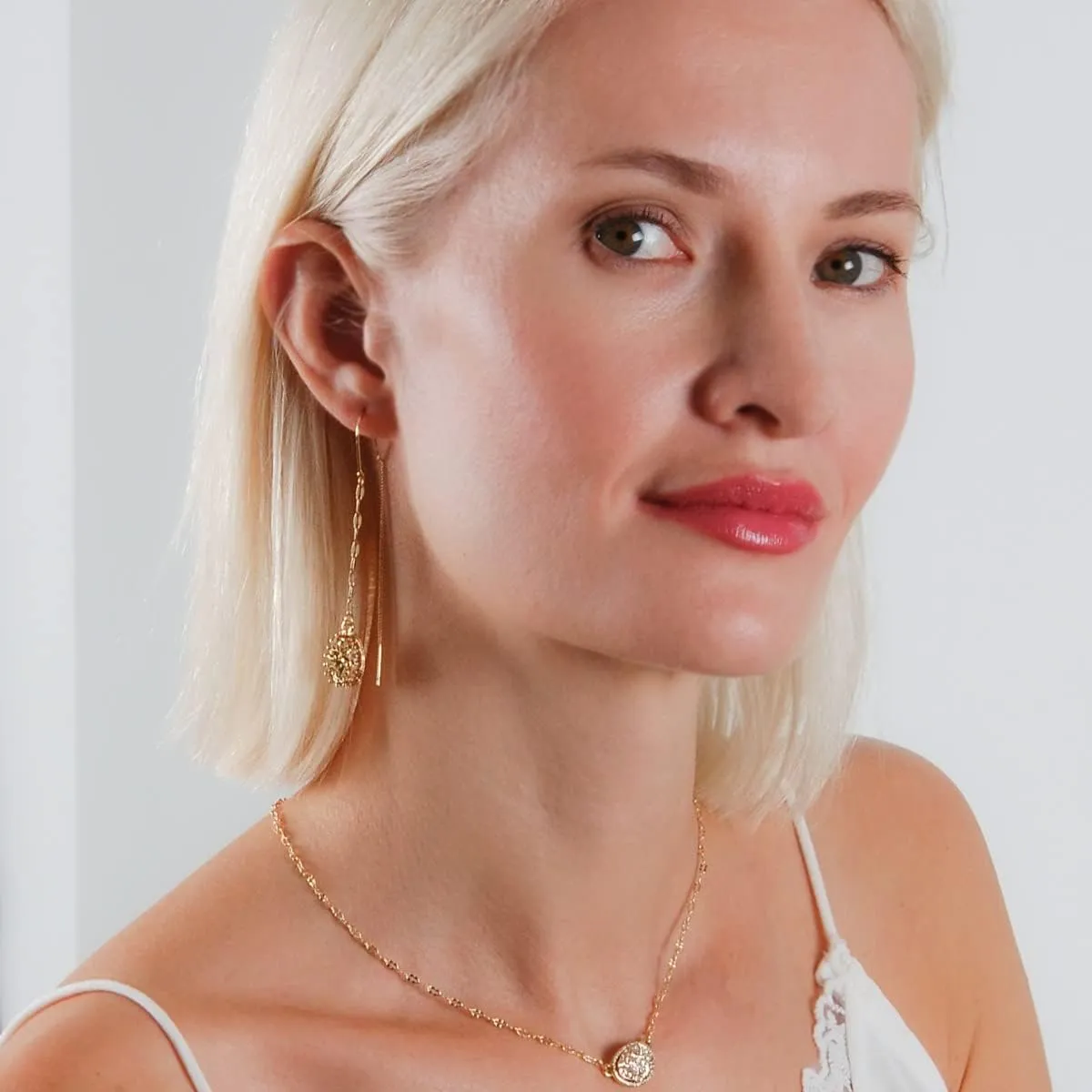 Simulated Druzy Threader Earrings for Women - Gold, Silver, or Rose Gold Tone Long Chain Earrings with Boho Created Geode Stone