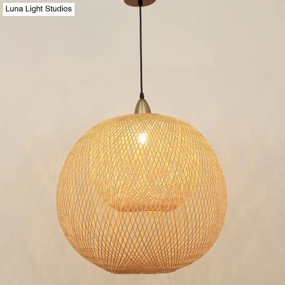 Sleek Bamboo Sphere Suspension Light - Minimalist 1��Head Pendant Ceiling Lighting for Tea Room