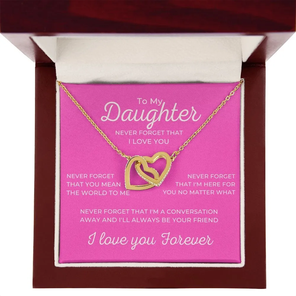 To My Daughter I Love You Forever Necklace, Rose or Yellow Gold Interlocking Hearts Minimalist Gift