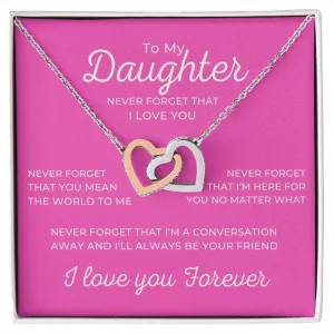 To My Daughter I Love You Forever Necklace, Rose or Yellow Gold Interlocking Hearts Minimalist Gift
