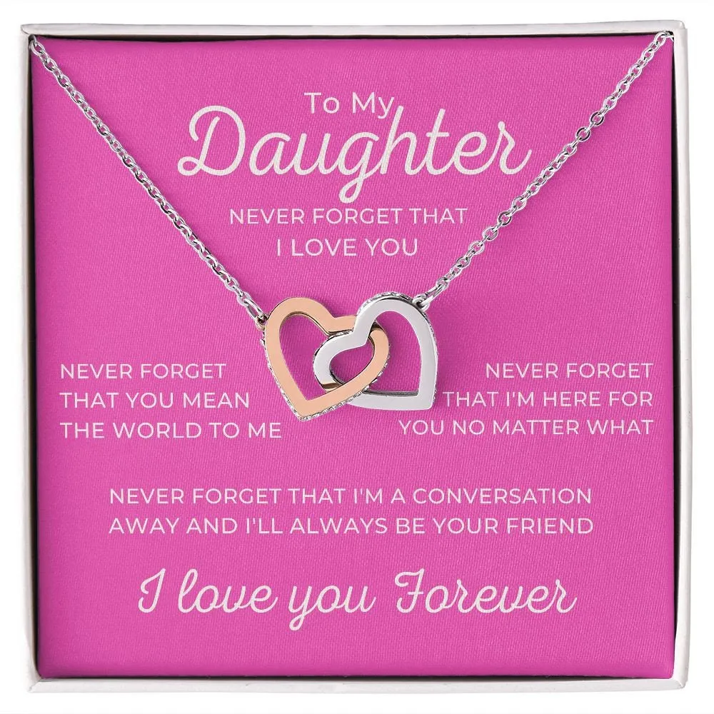 To My Daughter I Love You Forever Necklace, Rose or Yellow Gold Interlocking Hearts Minimalist Gift