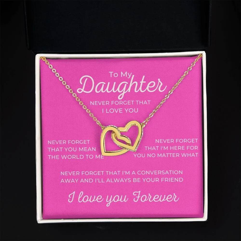To My Daughter I Love You Forever Necklace, Rose or Yellow Gold Interlocking Hearts Minimalist Gift