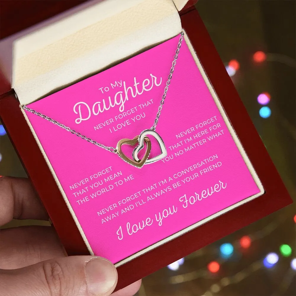 To My Daughter I Love You Forever Necklace, Rose or Yellow Gold Interlocking Hearts Minimalist Gift