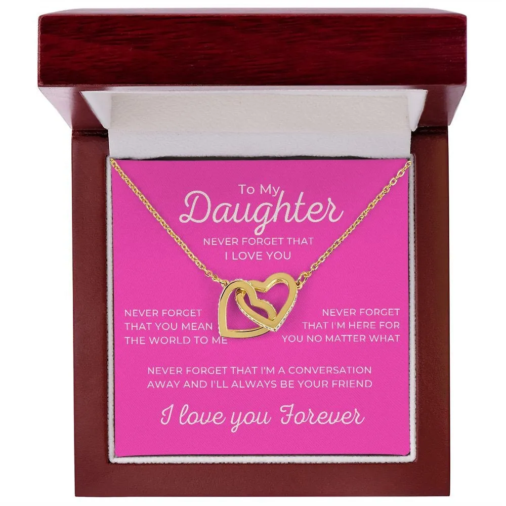 To My Daughter I Love You Forever Necklace, Rose or Yellow Gold Interlocking Hearts Minimalist Gift