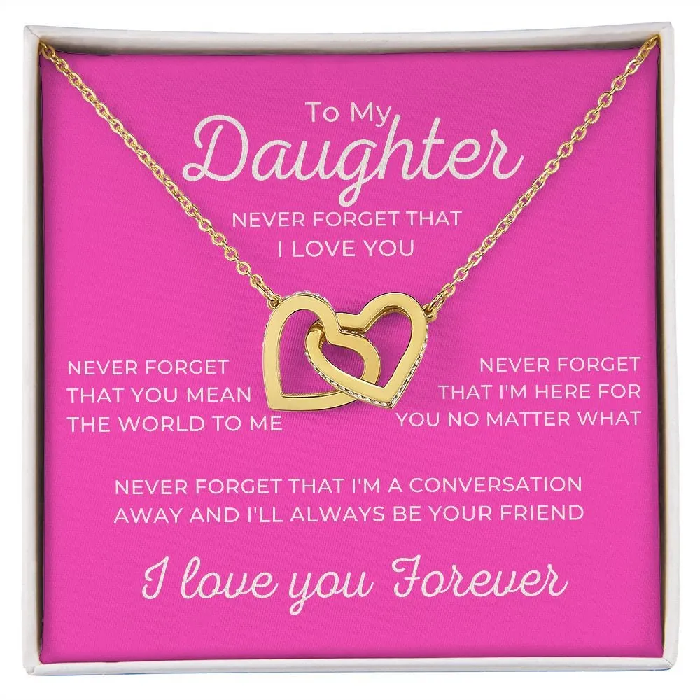 To My Daughter I Love You Forever Necklace, Rose or Yellow Gold Interlocking Hearts Minimalist Gift