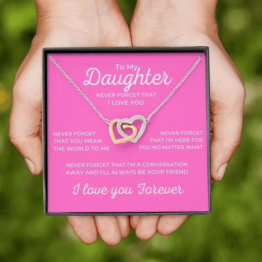 To My Daughter I Love You Forever Necklace, Rose or Yellow Gold Interlocking Hearts Minimalist Gift